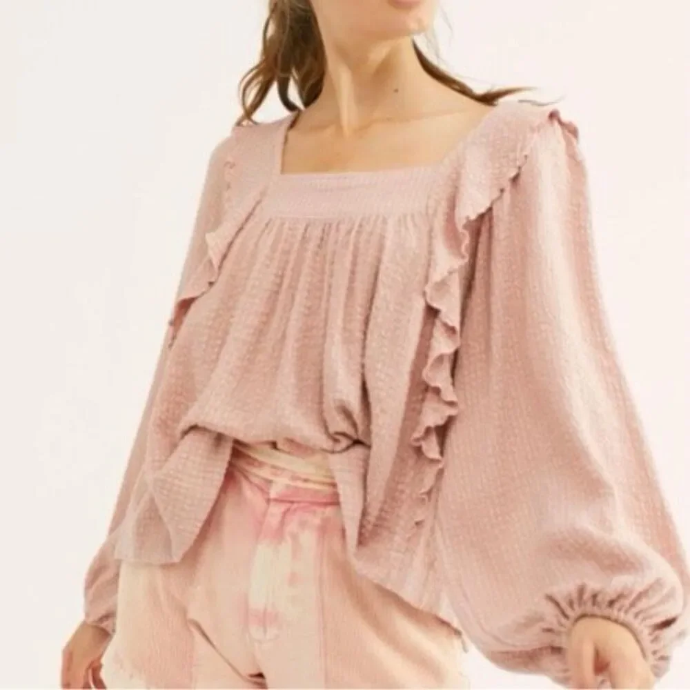 Free People Bonnie Blouse XS Pale Pink Ruffles